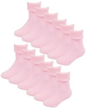 Sock Snob Set Van 6 Babysokken Van Katoen Met Omgeslagen Bovenkant - Roze