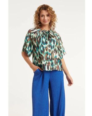 Smashed Lemon Off-Shoulder Top Met Abstracte Dierenprint - Blauw