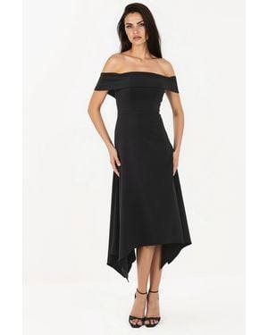 Hiccup Off Shoulder A Line Midi Dress - Black