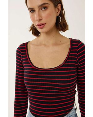 Hiccup Striped Pool Collar Blouse - Red