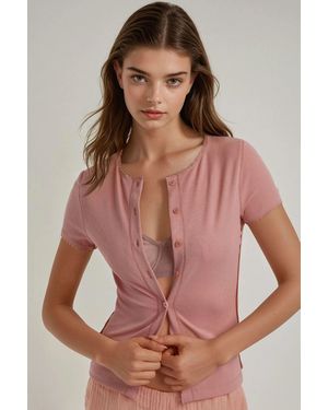Hiccup Textured Buttoned Knit Top - Multicolour