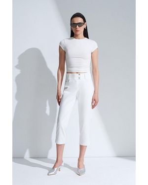 Dilvin Hoge Taille Wijde Capri Broek - Wit