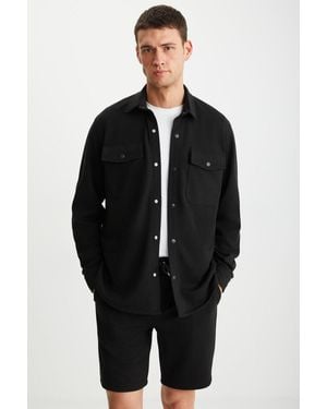 Grimelange Long Sleeve Shirt Collar Overshirt - Black