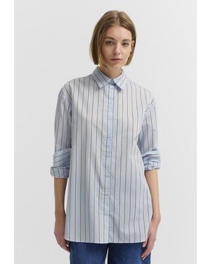 Bugatti Damen Blouse Van Katoen, Gestreept, Met Overhemdkraag - Wit