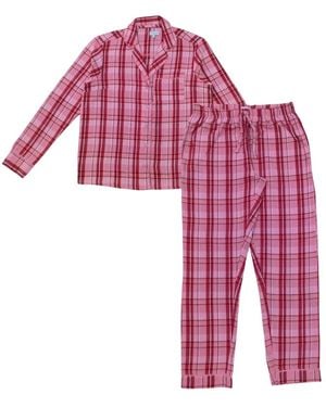 Linea Lange Pyjamaset Voor Van Katoen Met Ruitjesmotief En Knoopsluiting Aan De Voorkant (1 Stuk) - Rood