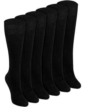 Sock Snob 6 Pairs Ladies 100% Cotton Knee High Socks - Black