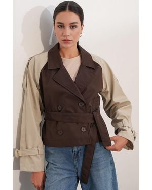 Bigdart Short Belted Trench Coat - Brown
