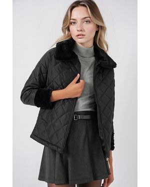 Bigdart Getextureerde Sjaalkraag Puff Coat Met Nepbont - Zwart