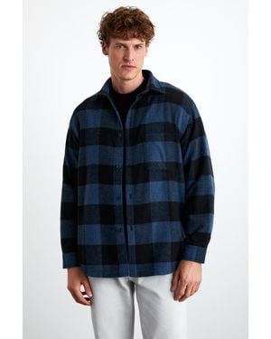 Grimelange Relaxed Plaid Button Shirt - Blue
