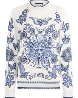 Philipp Plein Round Neck Pullover Butterfly Tattoo - Blauw