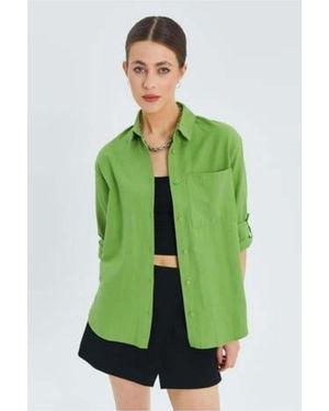 MixRay Long Sleeve Button-Up Shirt With Pocket - Green