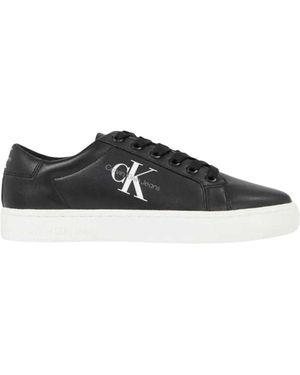 Calvin Klein Leren Trainers Wit) - Zwart
