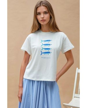 Hiccup Printed Regular Fit Crew Neck 100% Cotton T-Shirt - Blue