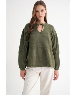 MixRay V Loose Knit Sweater Met Strikdetails - Groen