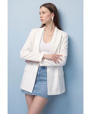 Dilvin Long Satin Shawl-Collar Blazer - Blue