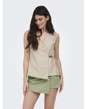 ONLY Onlbaia S/L Linen Bl Wrap Waistcoat - Groen