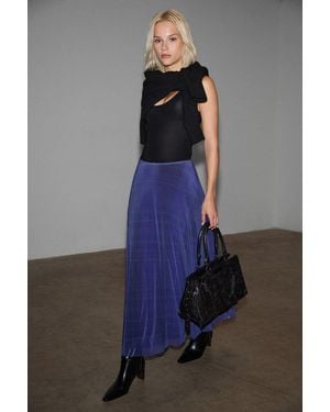 Grimelange High-Waist Plaid Maxi A-Line Skirt - Blue