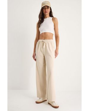 Bianco Lucci Elastic Waist Straight Leg Trousers - Natural