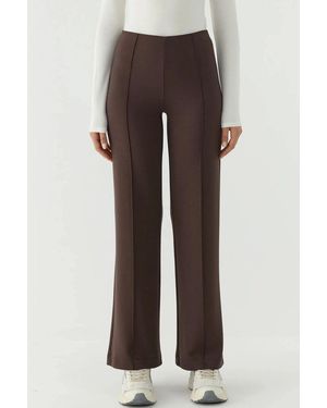Hiccup Modal Touch Rib Detailed Wide Leg Trousers - Brown