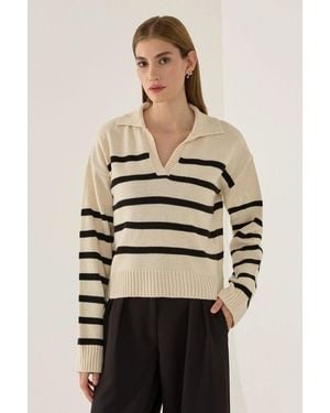 Hiccup Striped Polo Collar Knit Jumper - Natural