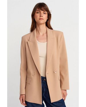Dilvin Long Crepe Blazer Jacket - Natural