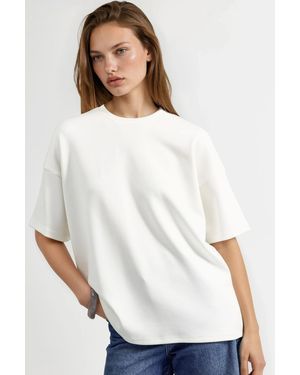 Hiccup Oversized Crew Neck Modal Touch Knitted T-Shirt - White