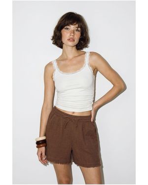 Bianco Lucci High-Waist Wide-Leg Cotton Shorts - Brown