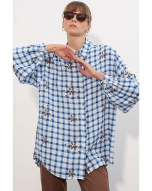 Bigdart Oversized Plaid Crepe Shirt - Blue