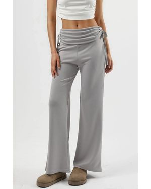 Hiccup Modal Touch High Waist Wide Leg Trousers With Gathering Detail - Grey