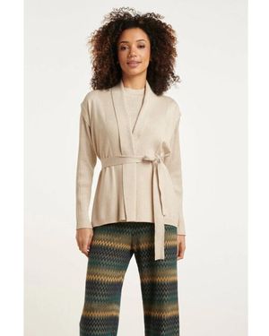 Smashed Lemon 24789 Geribde Mouwloze Cardigan Met Lurex - Naturel