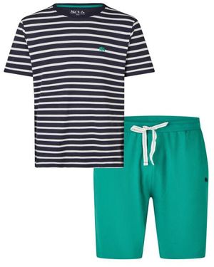 Phil & Co. Berlin Shortama Korte Pyjama Set Donkerblauw/Groen Gestreept
