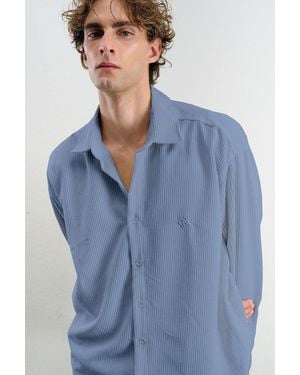 Giesto Oversized Velvet Shirt - Blue