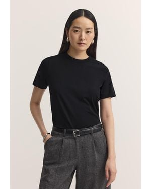 Bugatti Damen T-Shirt Van Katoen-Stretch Met Ronde Hals - Zwart