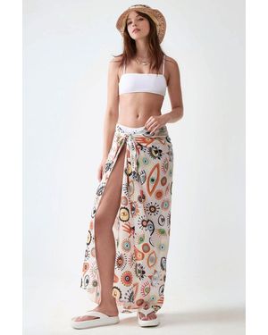 Hiccup Long Printed Beach Cover-Up - White