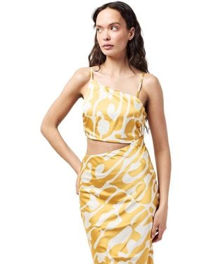 AX Paris Midi-Feestjurk Voor Van Polyester Met Asymmetrische Uitsnijdingen (Mosterdprint) - Metallic