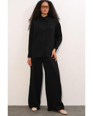 Bigdart Textured Button-Up Long Sleeve Shirt - Black