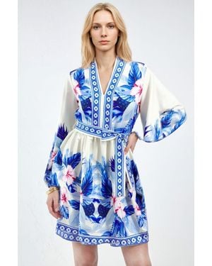 Msn-Collection Floral A-Line Mini Dress - Blue