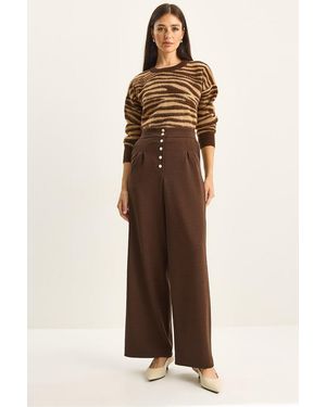 Bianco Lucci High Waist Wide Leg Palazzo Trousers - Natural