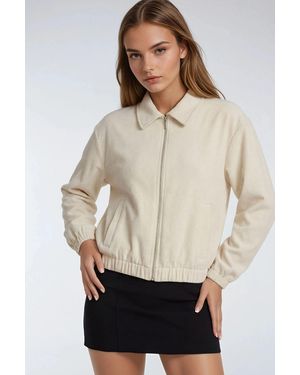 MixRay Relaxed Fit Zipper Jacket With Pockets - Natural