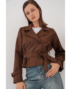 Bigdart Short Belted Trench Coat - Brown