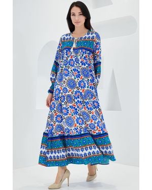 Bigdart Patterned Maxi Dress With Tie Detail - Blue