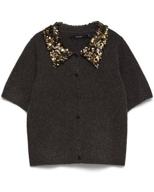 Vero Moda Vmjonah 2/4 O-Neck Sequince Collar 10352443 Chocolate Torte - Zwart