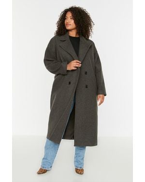 Trendyol Effen Lang Oversized Grote Maten Jassen - Grijs