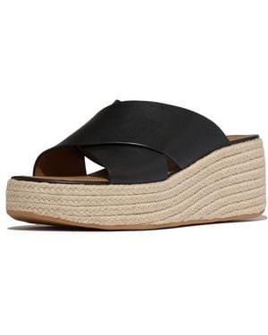 Fitflop Platfforms Espadrille Leather Wedge Cross Slides - Zwart