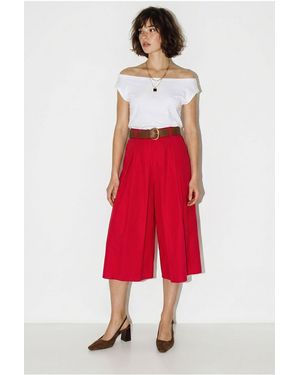 Bianco Lucci High-Waist Wide-Leg Pleated Culottes - Red