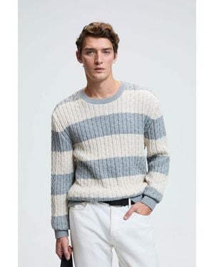 Grimelange Striped Crew Neck Jumper - Blue