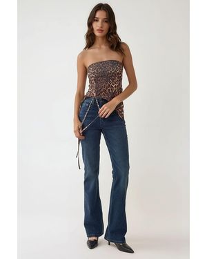 Hiccup Leopard Print Strapless Fitted Printed Crop Top - Blue