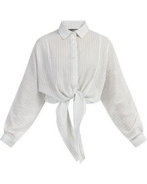 Dreimaster Geknoopte Blouse Met Lange Mouwen Dames Lichtblauwe Strepen - Wit