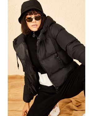 Bianco Lucci Hooded Puffer Coat - Black