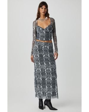Grimelange High Waist Leopard Maxi Skirt - Grey